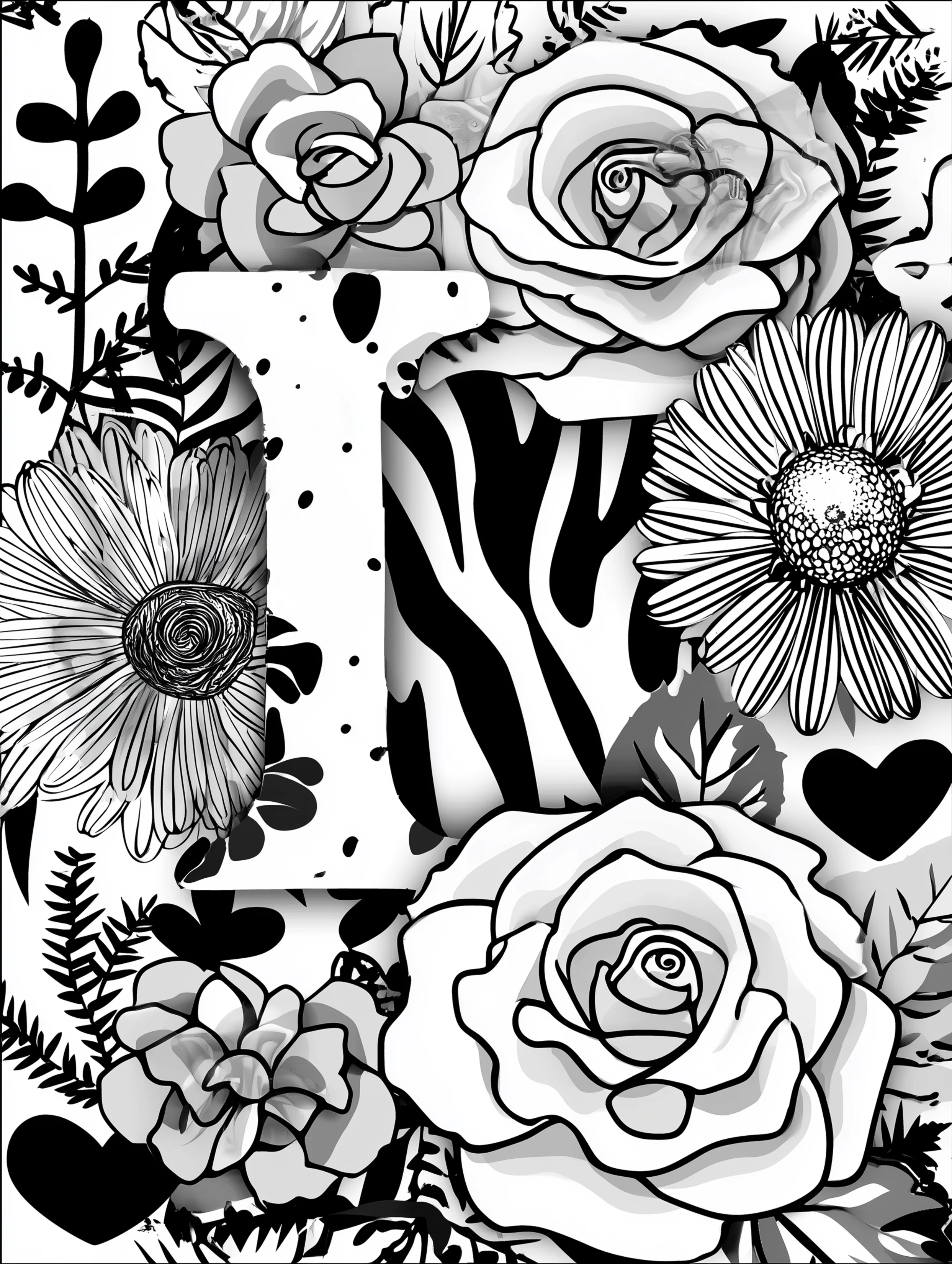 Free printable letter coloring page for adults featuring the letter I